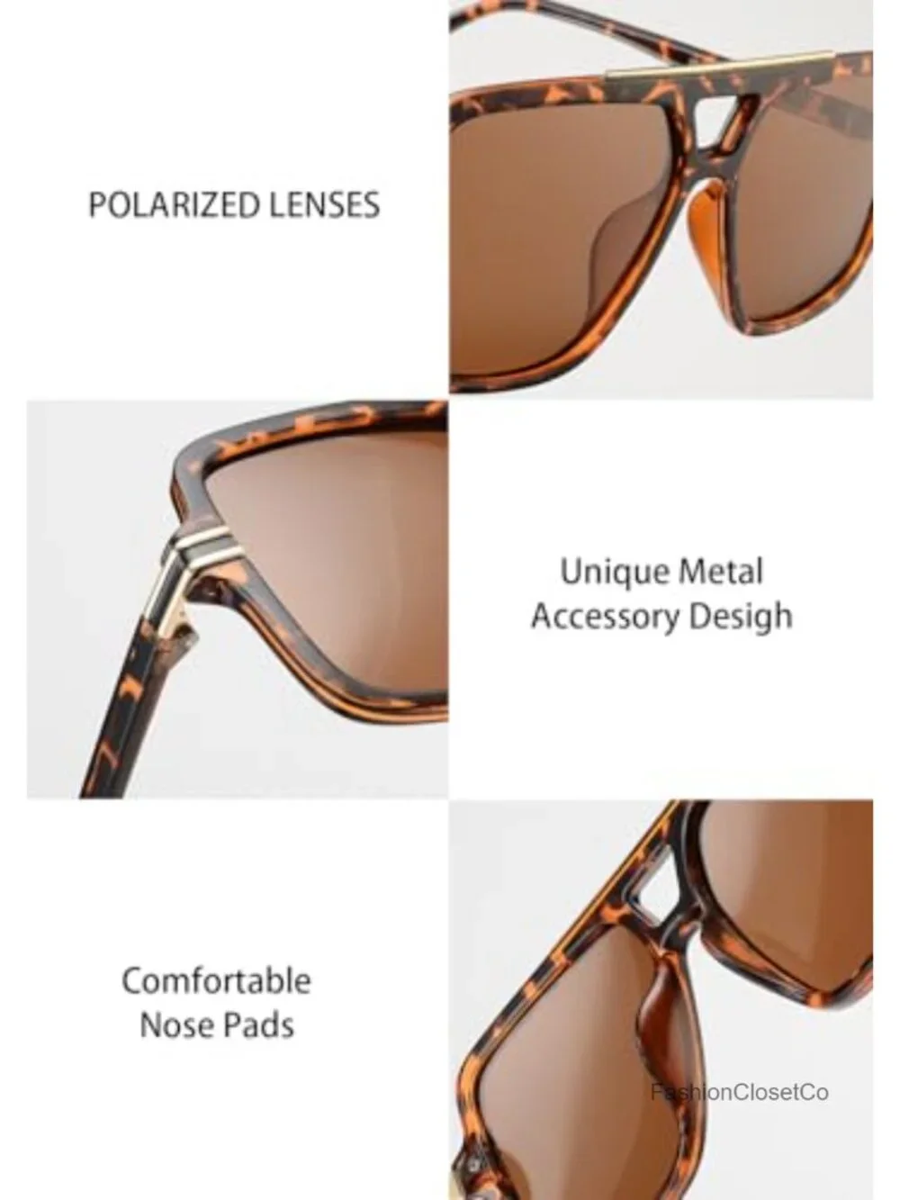 Retro Oversized Polarized Square Sunglasses for Women Men